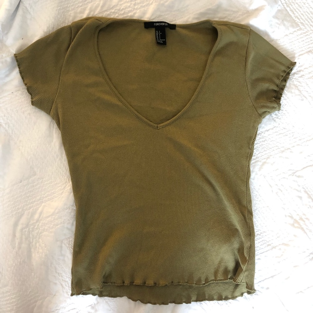 Forever 21 olive green v neck top. Size S.
